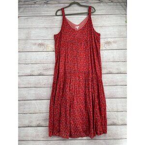 Joie Abstract Print V-Neck Maxi Tank Dress Women's Size‎ XXL Red/Pink